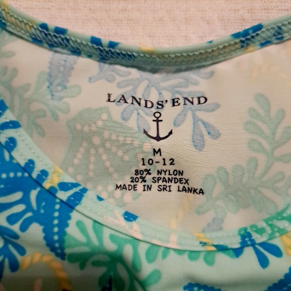 Lands End girls Medium or 10/12 teal swim rash guard - Picture 2 of 3